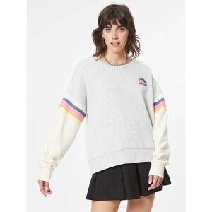 Rip Curl Surf Revival Crewneck Sweatshirt Rainbow Stripe Gray Women's M